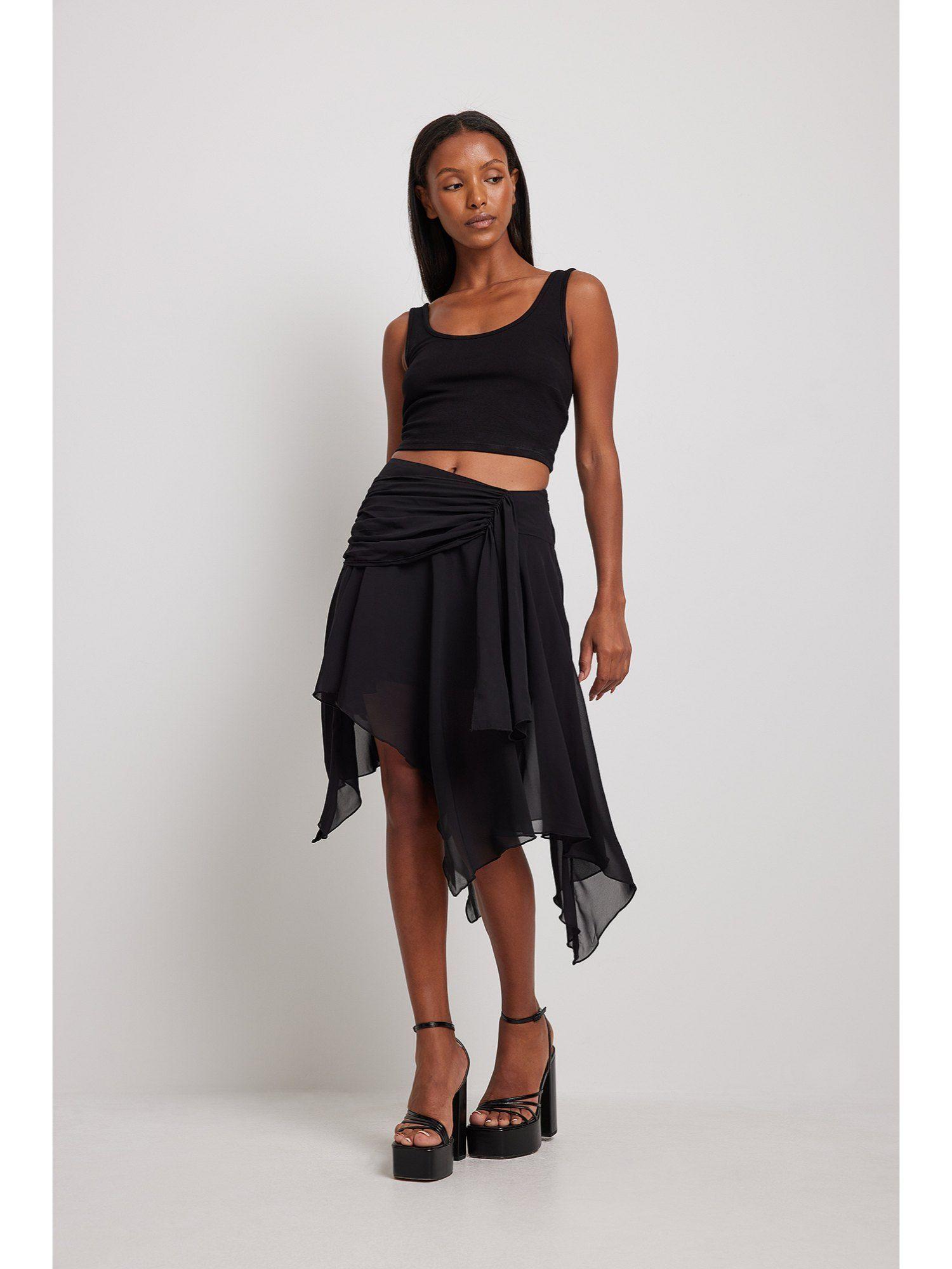 uneven chiffon skirt-black