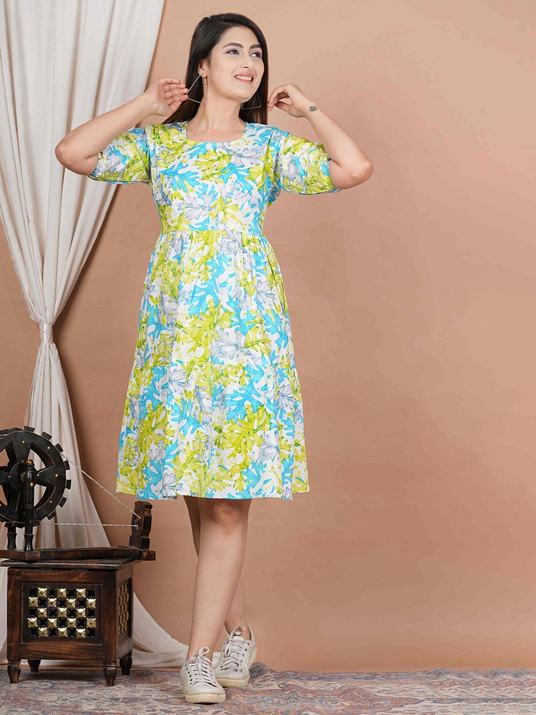 unibliss floral printed cotton a-line dress