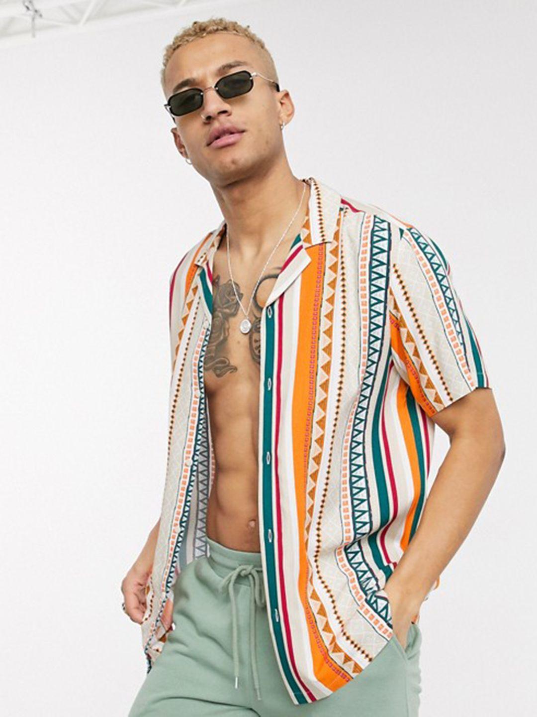unibliss india slim fit aztec printed cuban collar casual shirt
