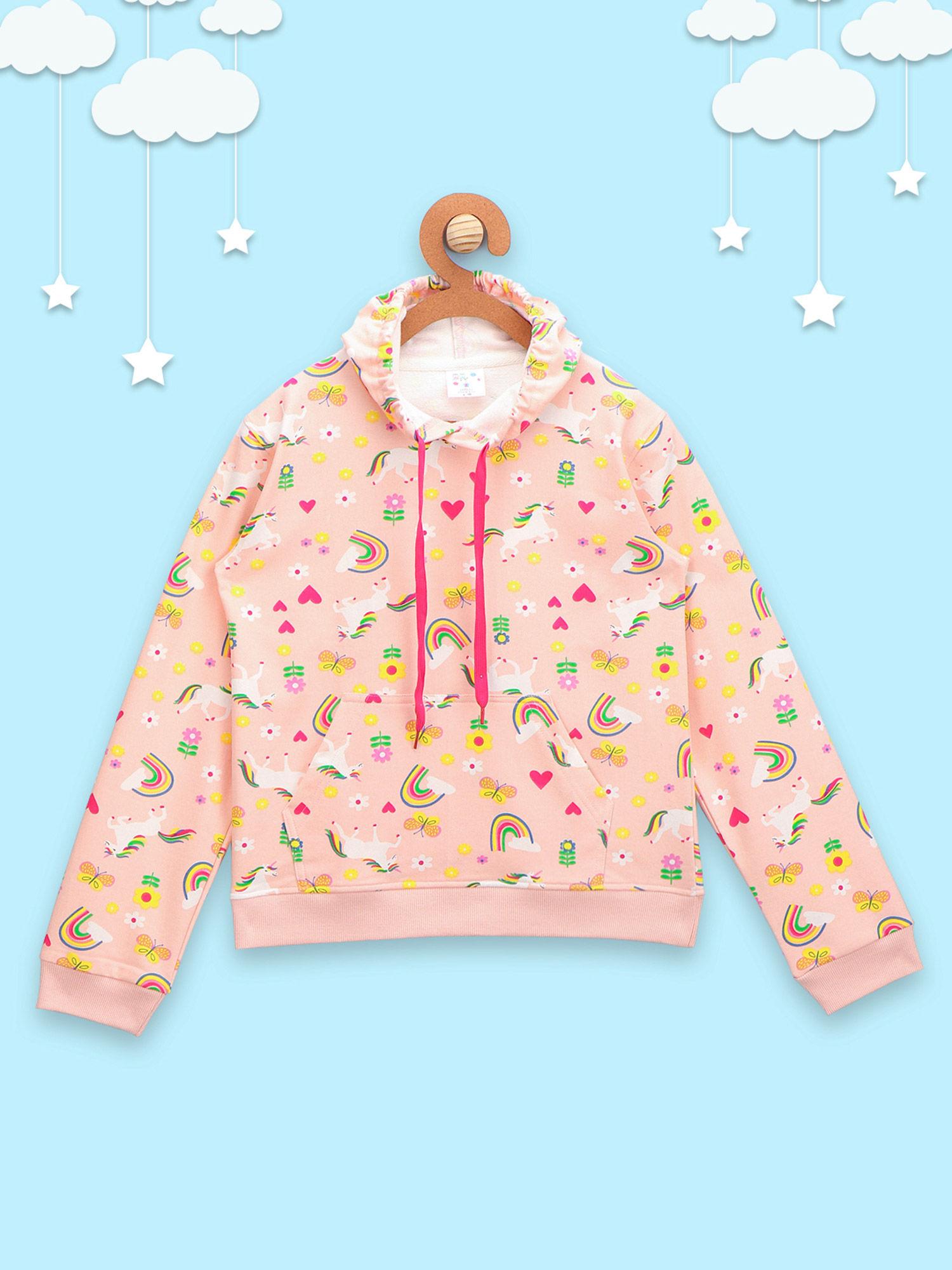 unicorn print baby pink hoodie