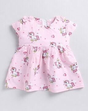 unicorn print fit & flare dress with bow accent