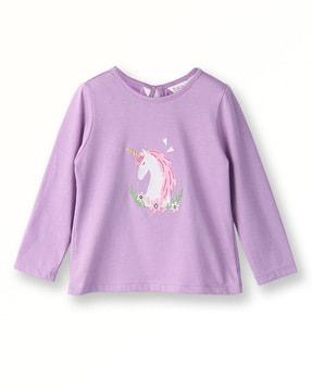 unicorn print t-shirt with round neck