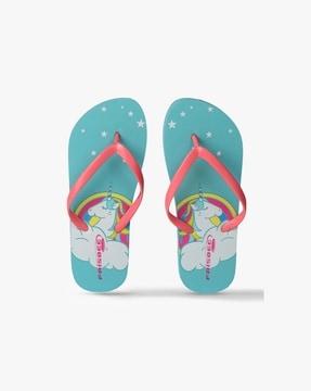 unicorn print thong-strap flip-flops