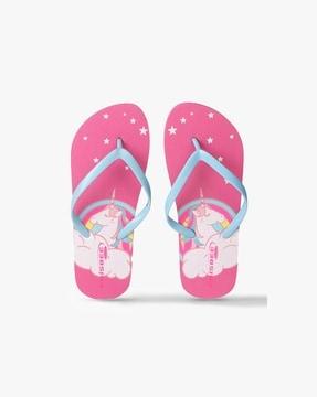 unicorn print thong-strap flip-flops