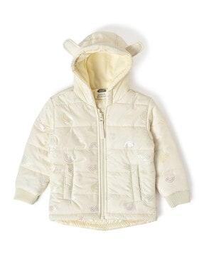 unicorn print zip-front hooded jacket