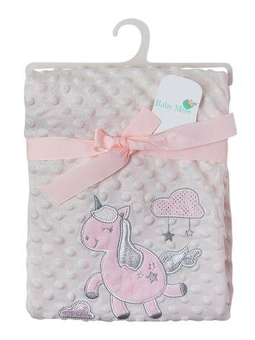 unicorn embroidery soft reversible bubble blanket pink