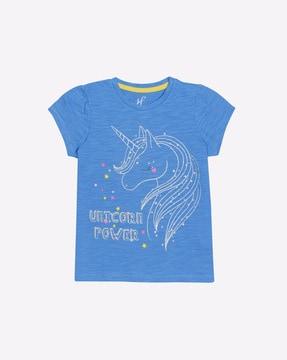 unicorn print round-neck top