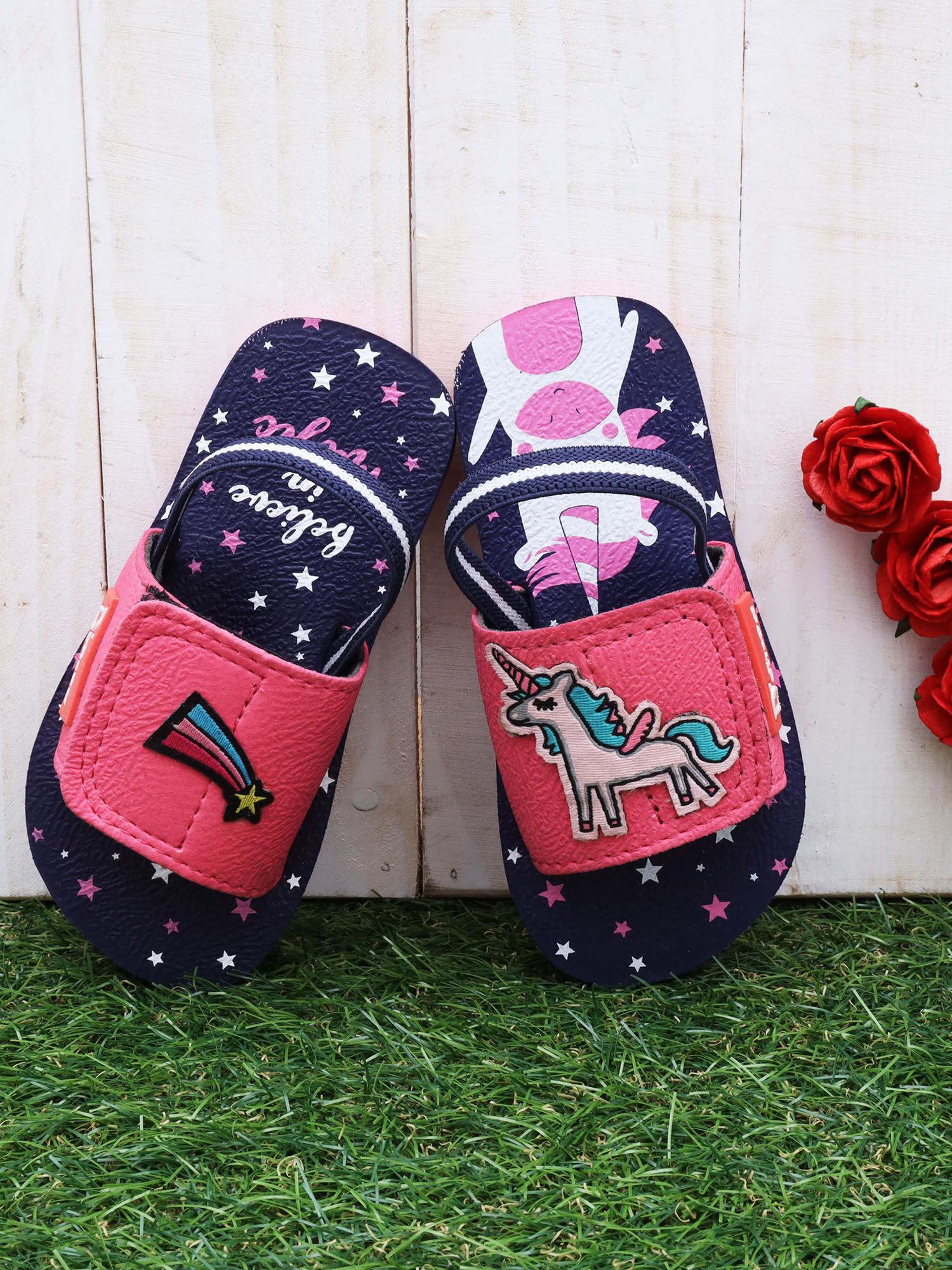 unicorn theme slippers for girls with back elastic