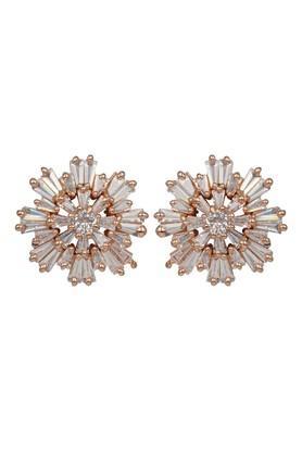 unique rose gold flower earrings with amerian diamond
