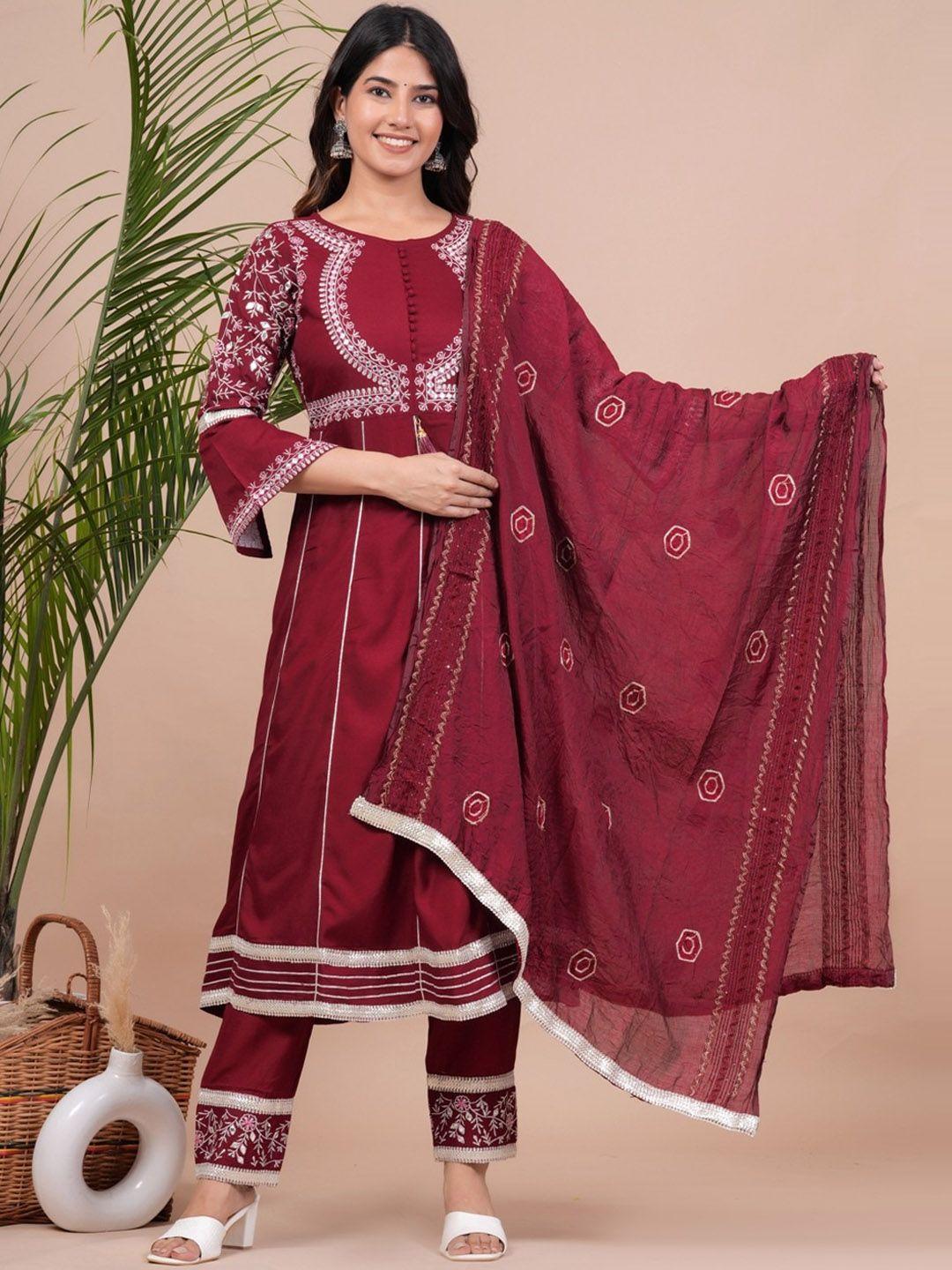 unisets ethnic motifs embroidered empire mirror work kurta with trousers & dupatta