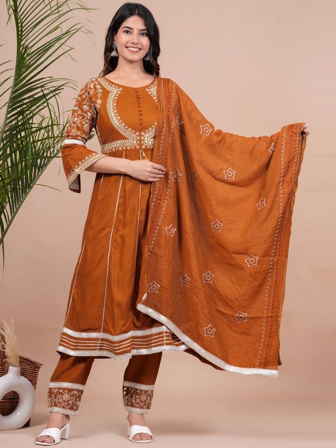 unisets ethnic motifs embroidered empire thread work kurta with pyjamas & dupatta