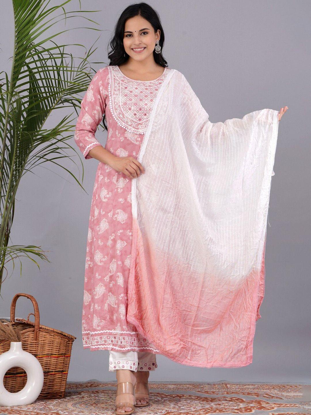 unisets ethnic motifs printed regular kurta with trousers & dupatta