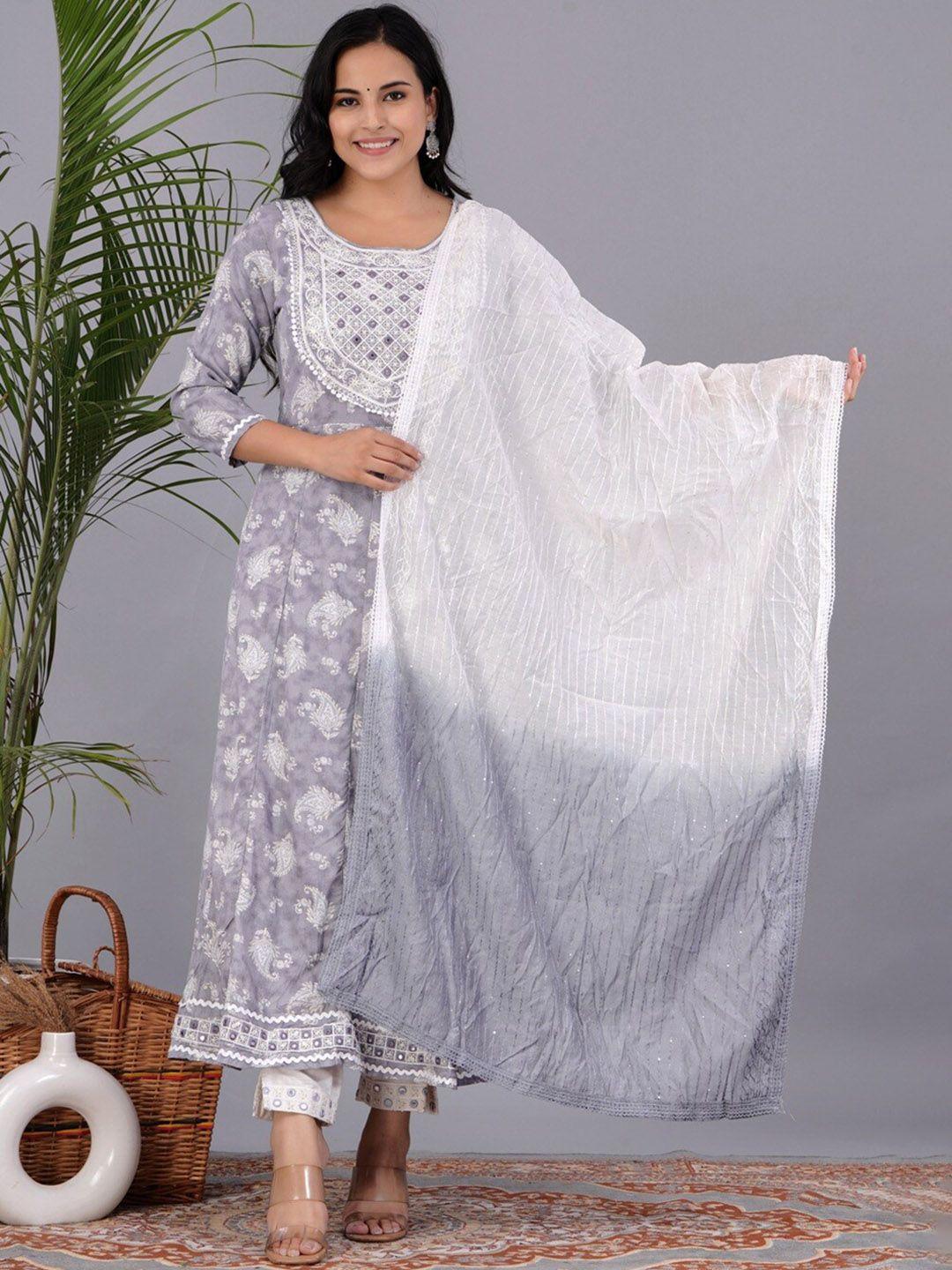 unisets ethnic motifs printed regular kurta with trousers & dupatta