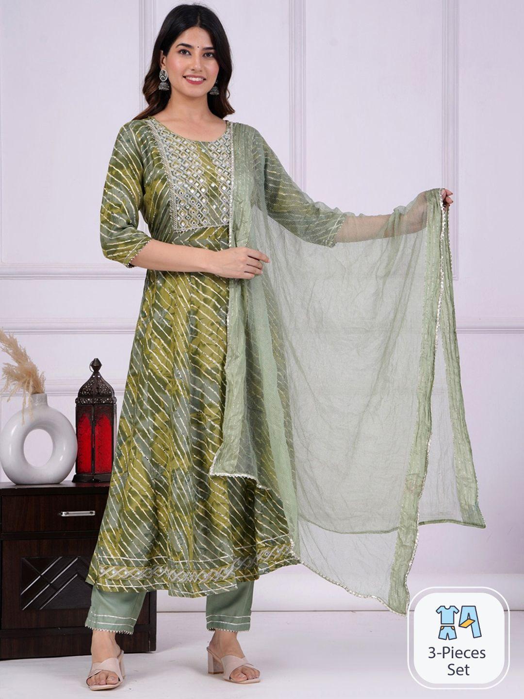 unisets striped kurta with trousers & dupatta