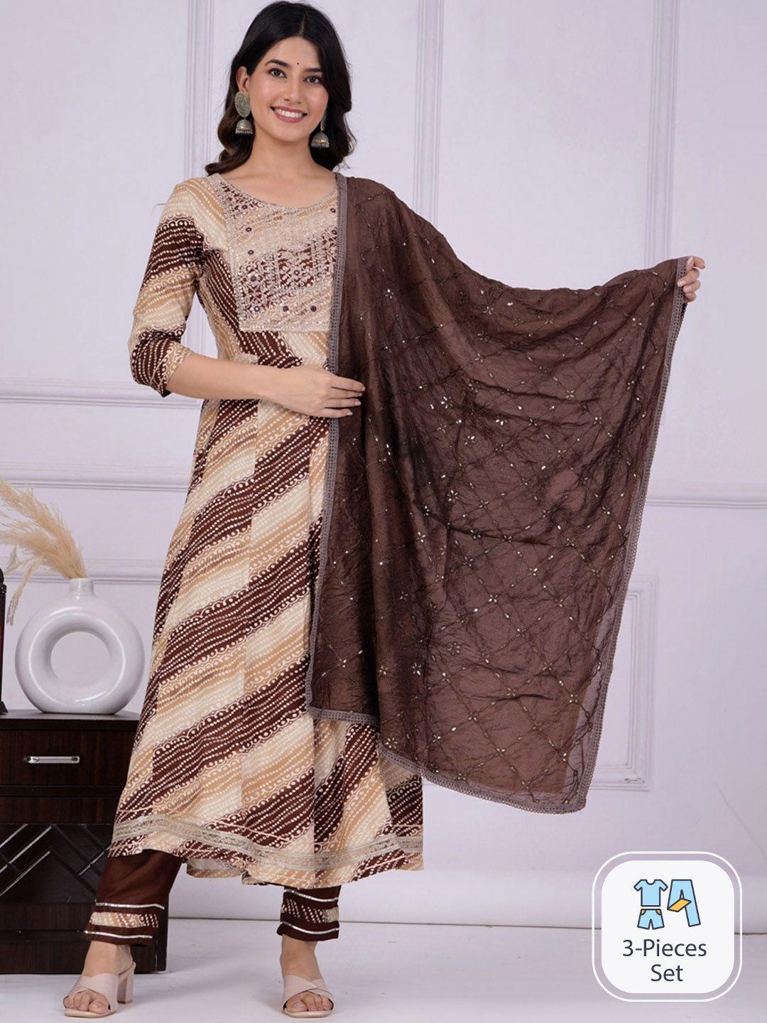 unisets striped kurta with trousers & dupatta