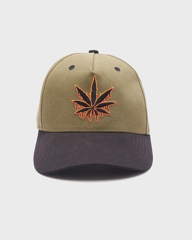 unisex black & olive greem melting leaf embroidered baseball cap