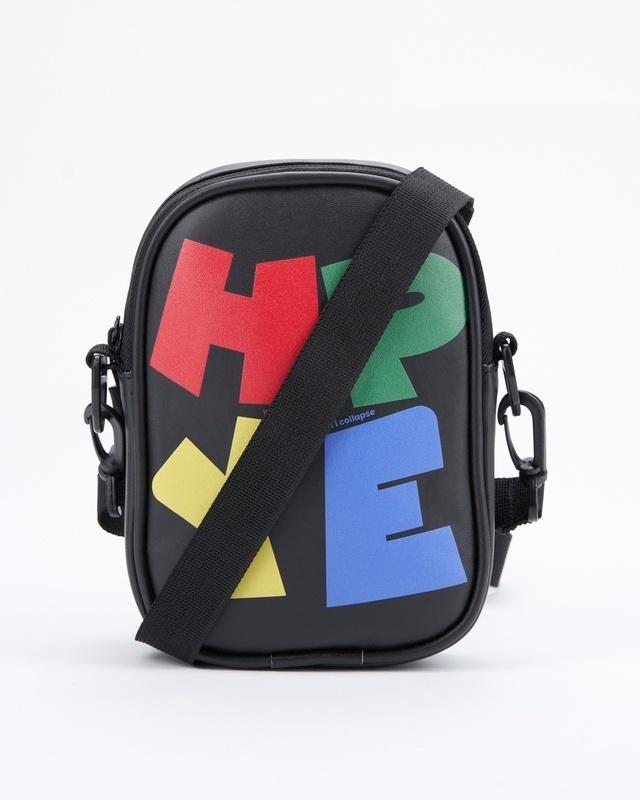 unisex black hype gang typography sling bag