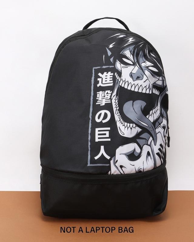 unisex black kyojin printed small backpack