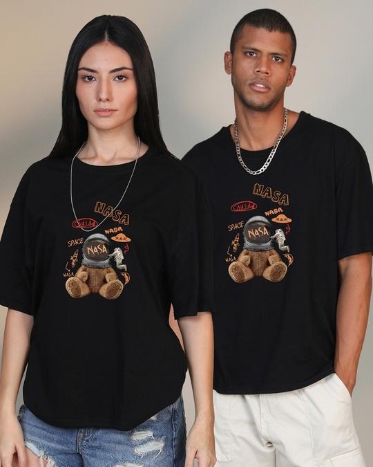 unisex black nasa bear graphic printed oversized t-shirt