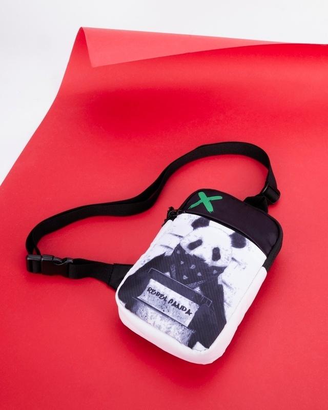 unisex black rebel panda graphic printed sling bag