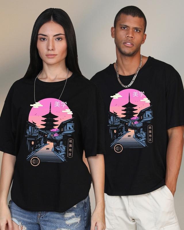 unisex black samurai printed oversized t-shirt