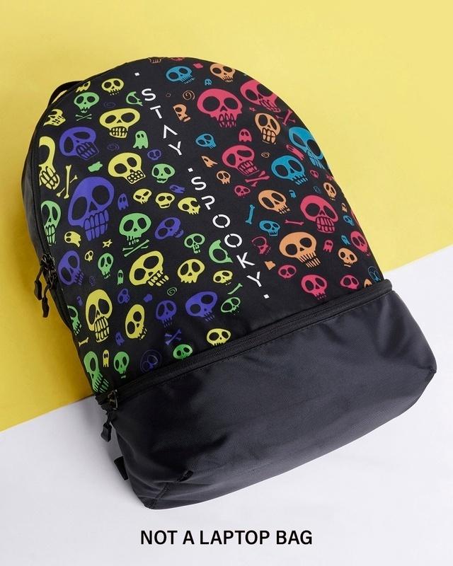unisex black stay spooky graphic printed small backpack