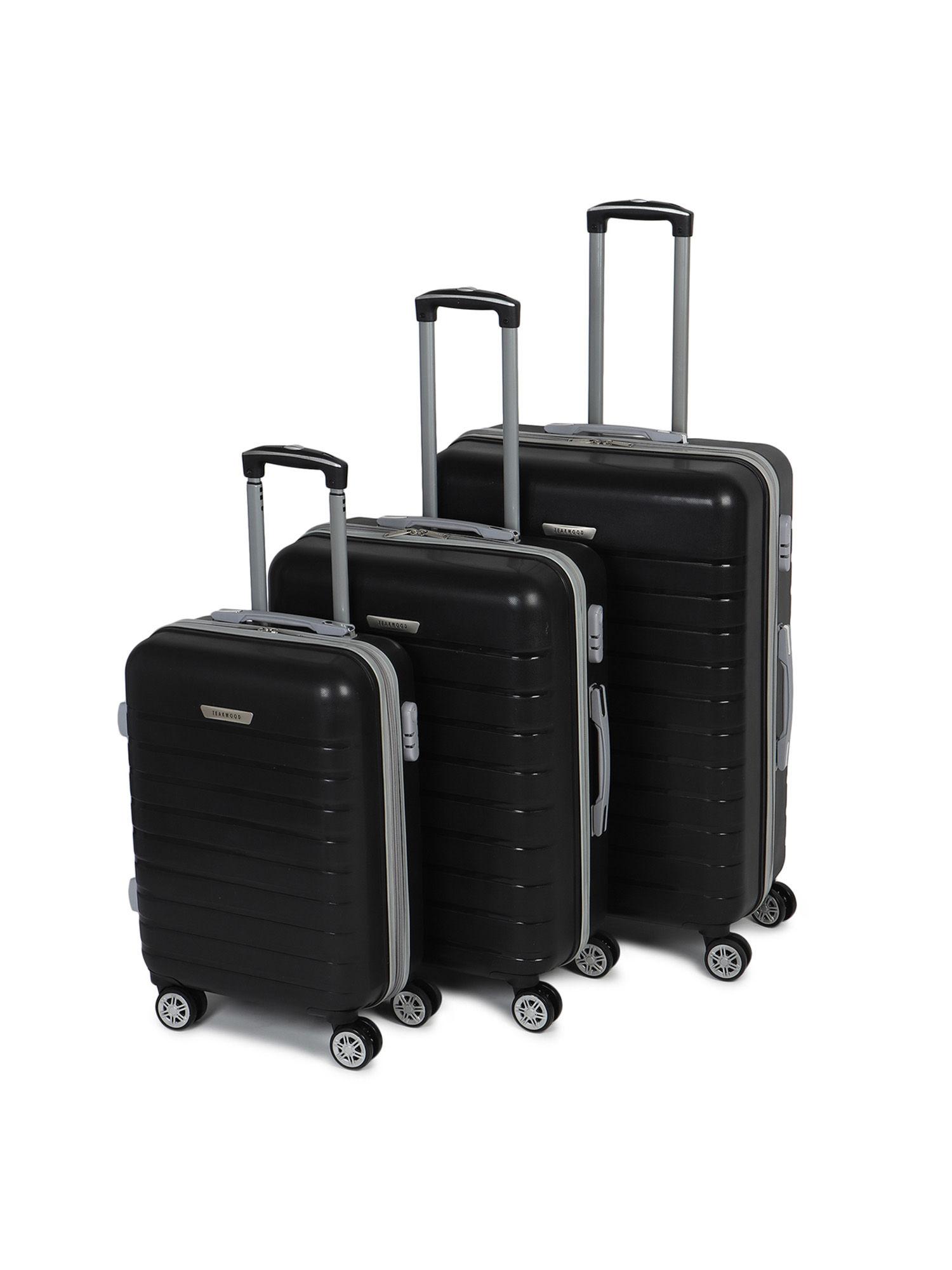 unisex black textured hard sided cabin size trolley bag