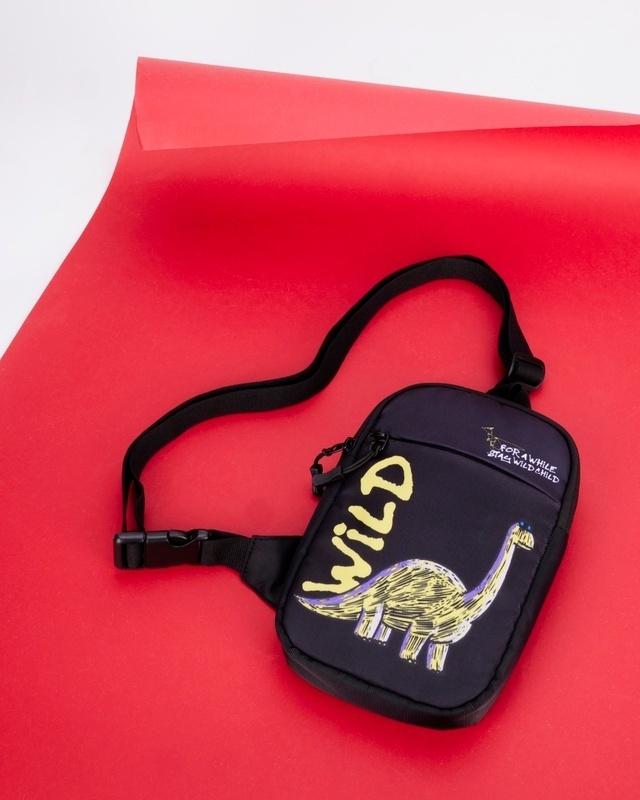 unisex black wild child graphic printed sling bag