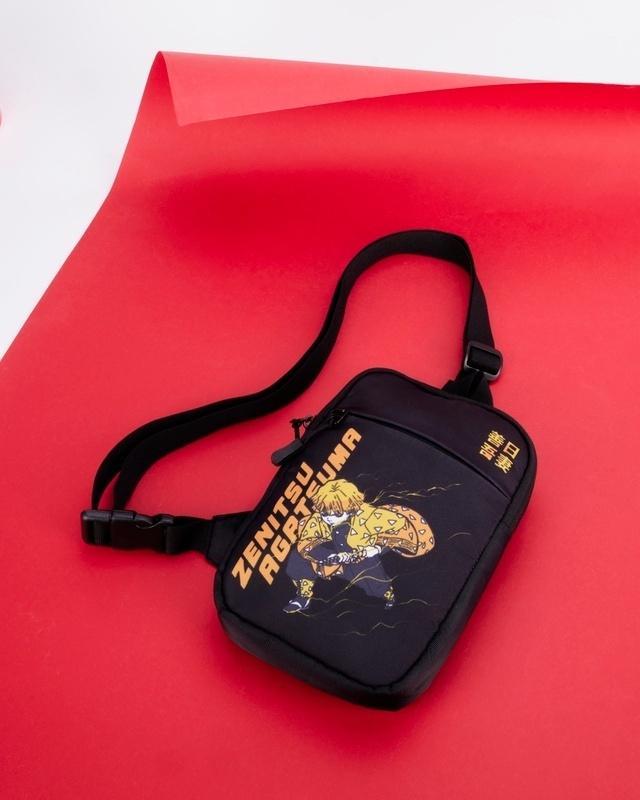 unisex black zenitsu graphic printed sling bag