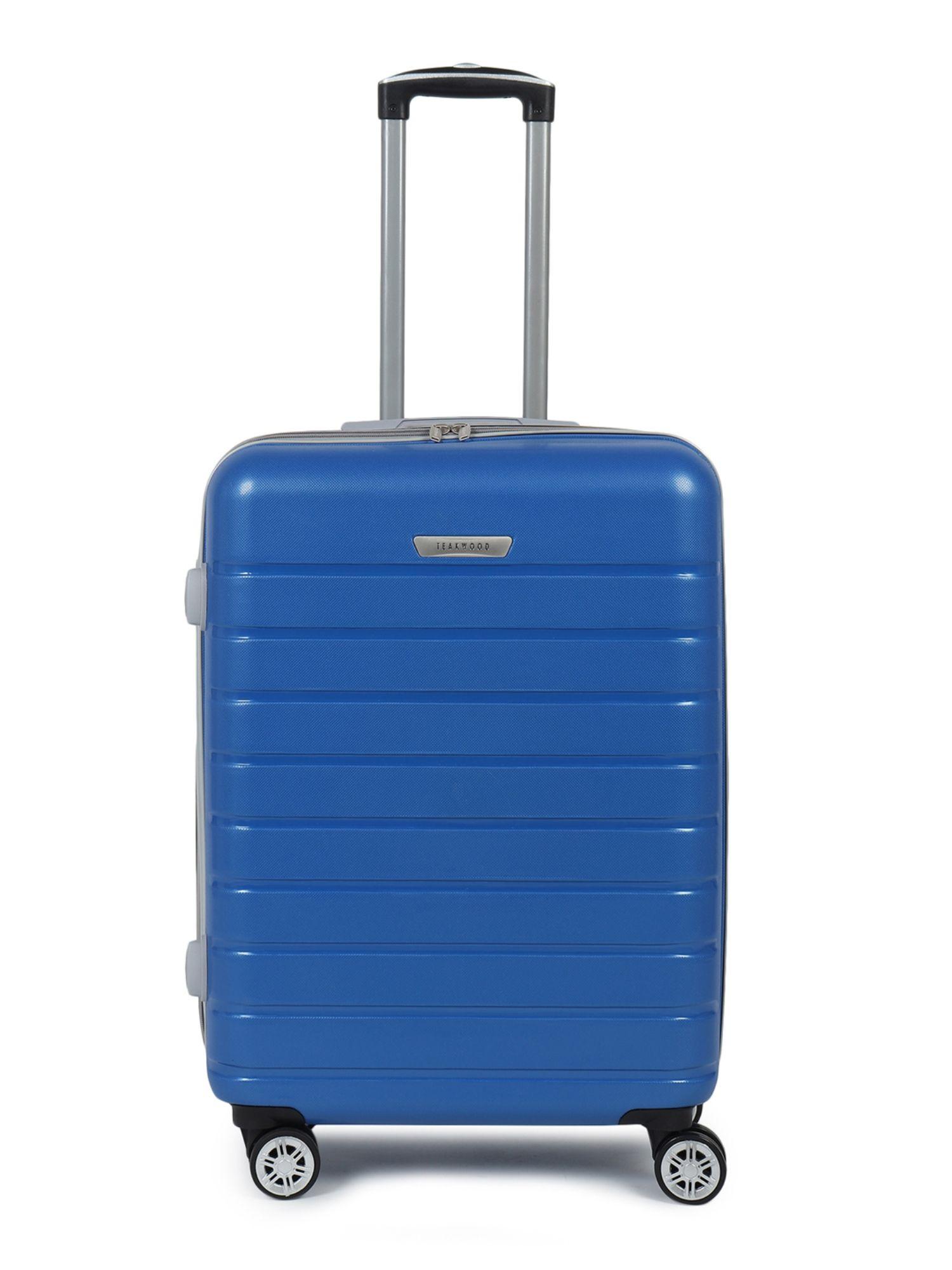 unisex blue textured hard sided medium size check-in trolley bag