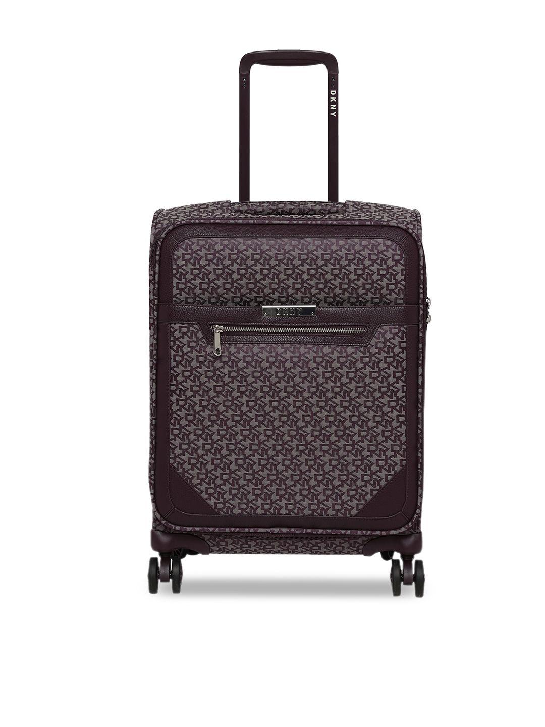 unisex grey & brown printed  soft-sided medium trolley suitcase