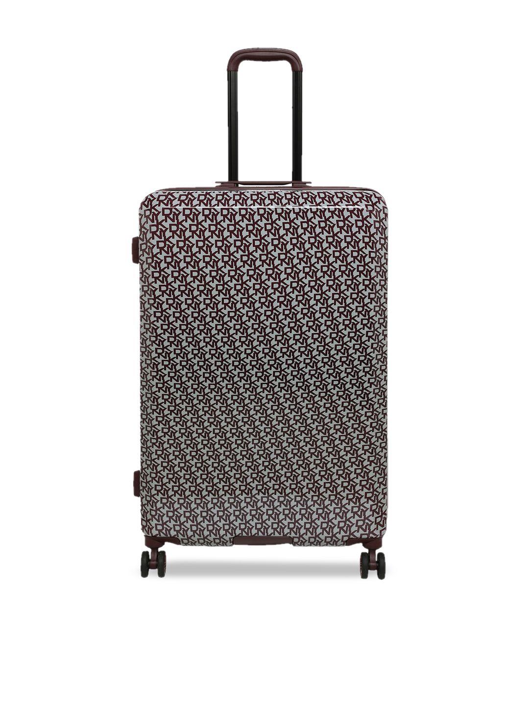 unisex grey & brown printed vintage signature hard-sided medium trolley suitcase