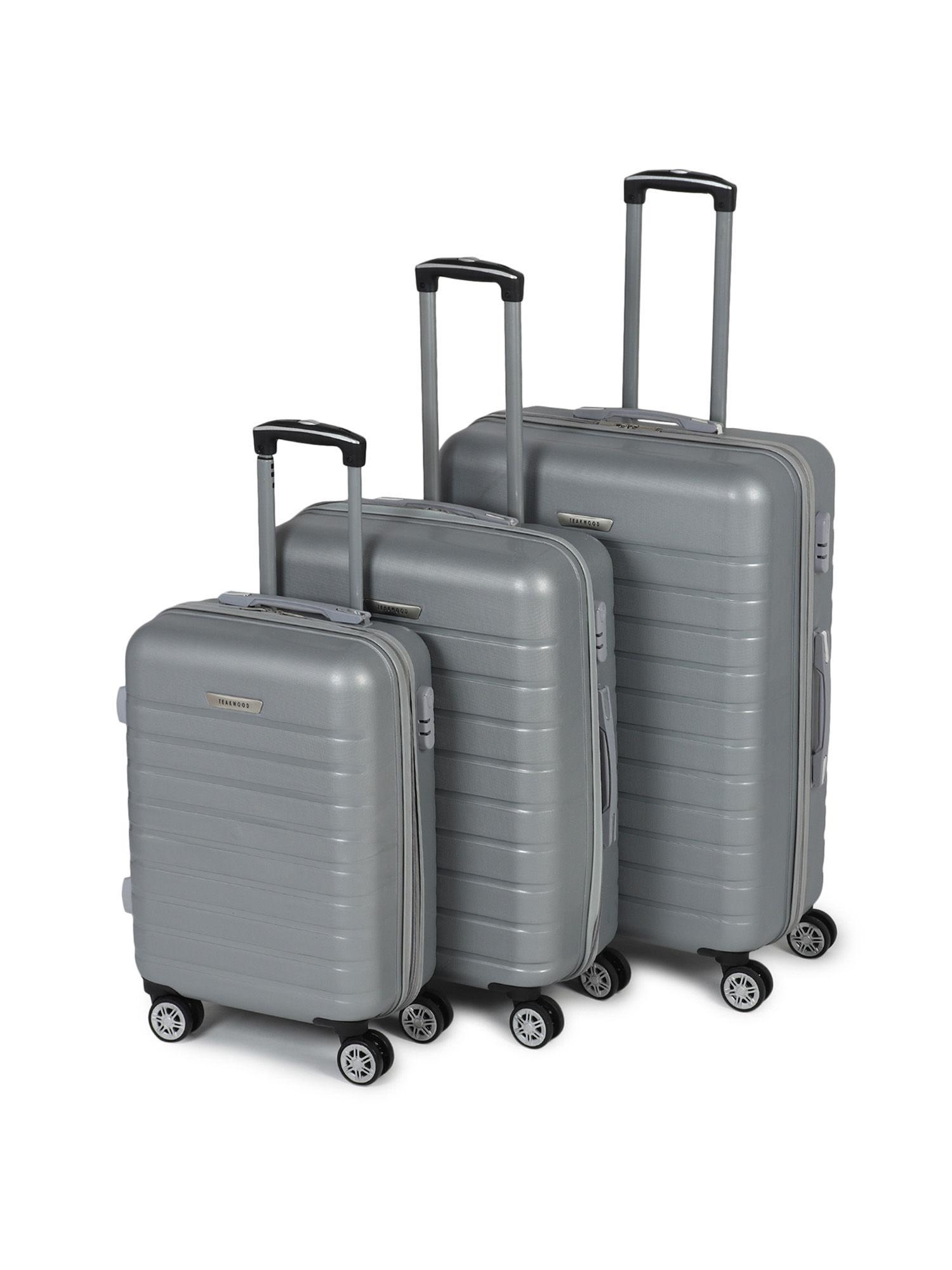 unisex silver textured hard sided cabin size trolley bag
