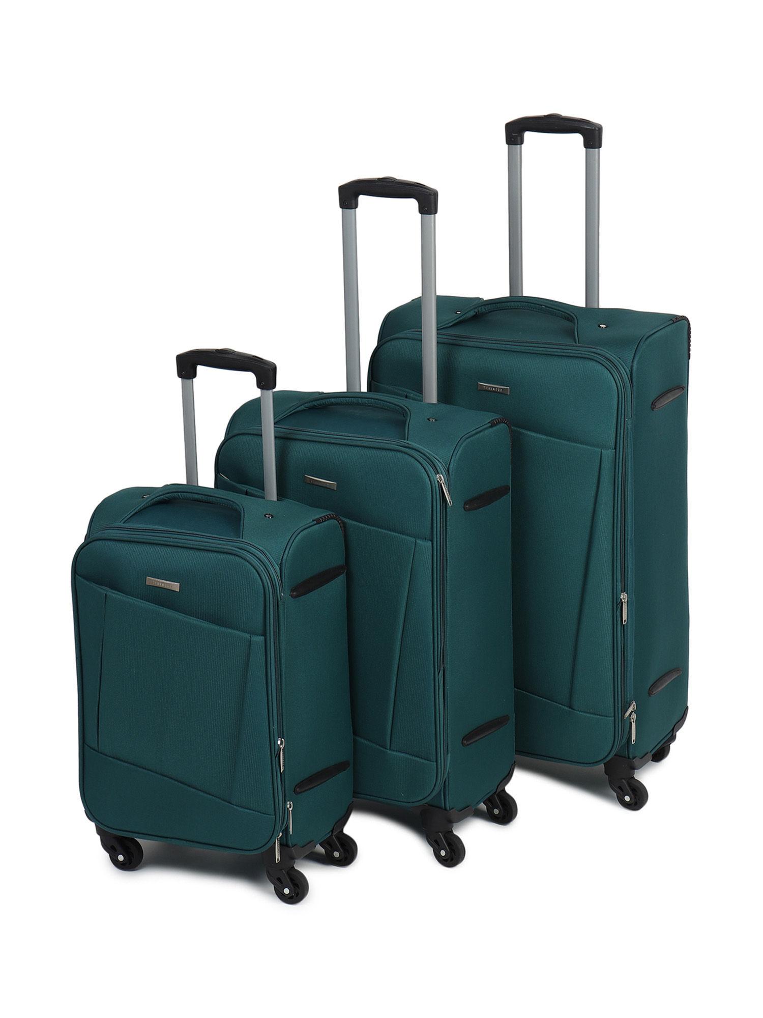 unisex teal solid soft sided cabin size trolley bag