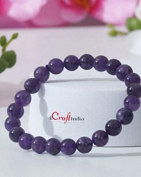 unisex amethyst crystal-studded stretch bracelet