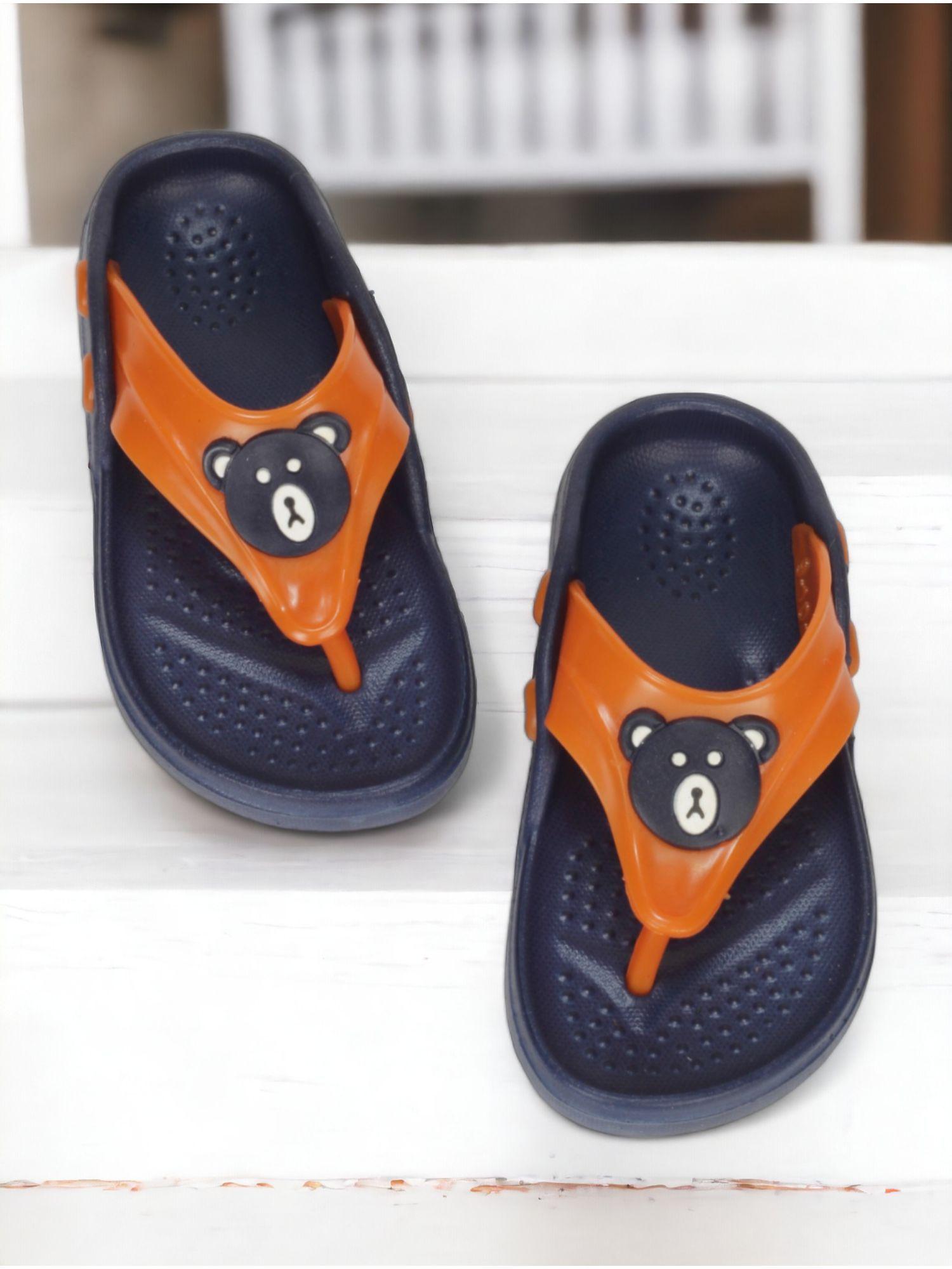 unisex bear applique anti-slip slippers - navy blue