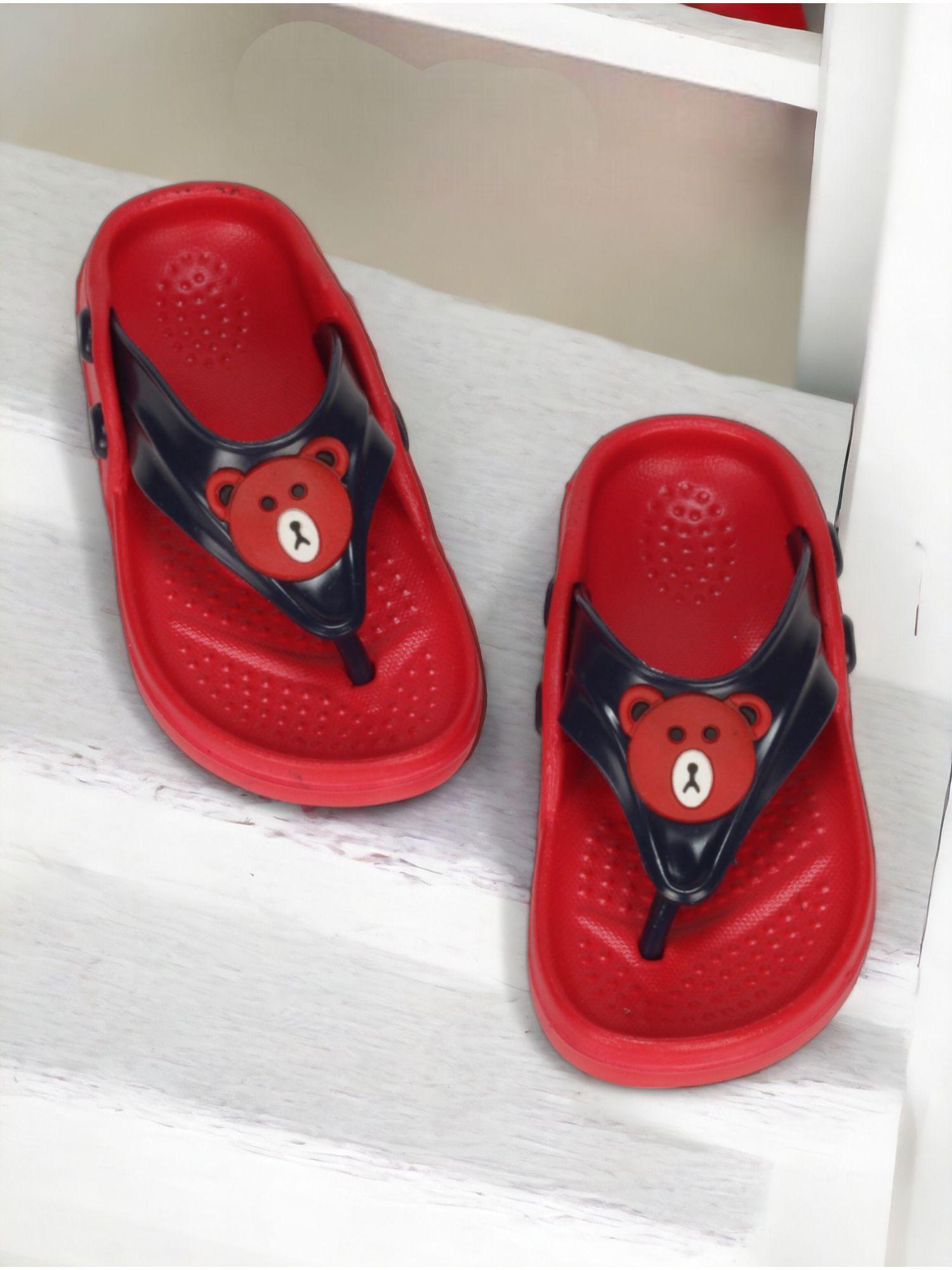 unisex bear applique anti-slip slippers - red