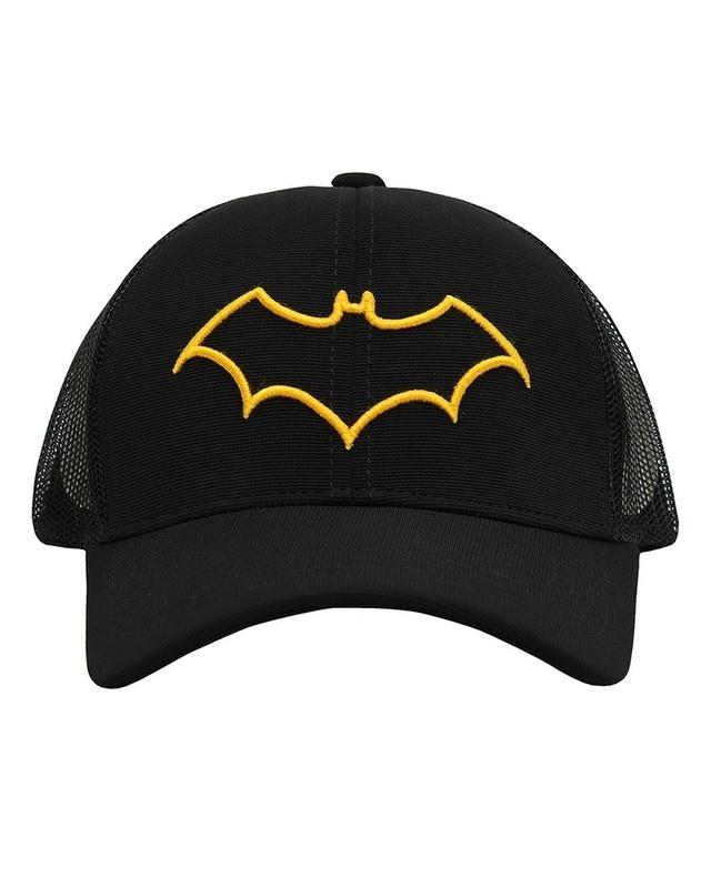 unisex black batman logo 6 panel embroidered trucker cap