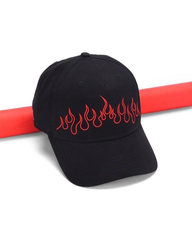 unisex black fire printed baseball cap