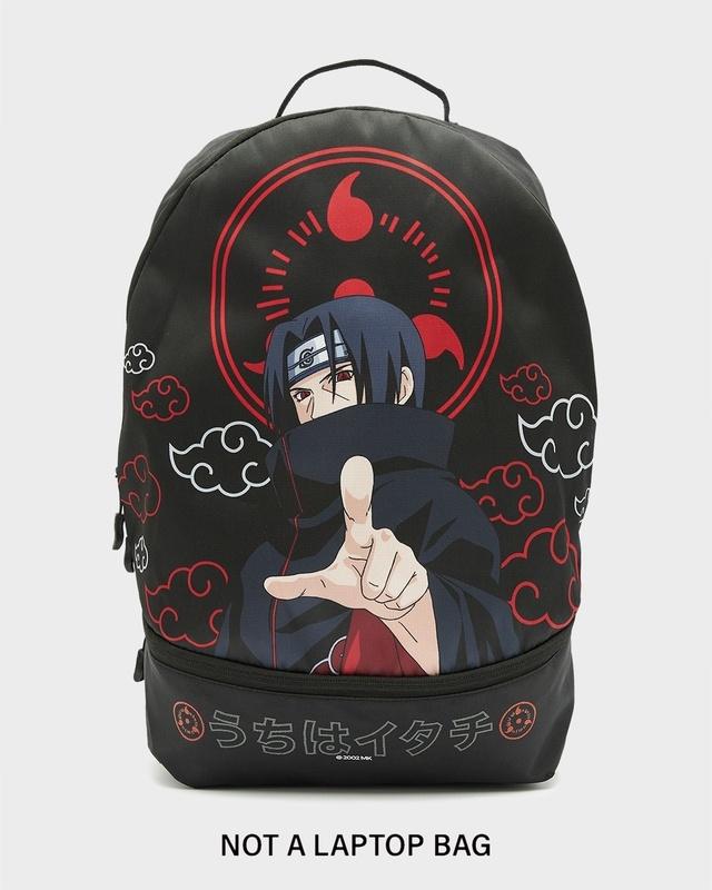 unisex black itachi peace printed small backpack