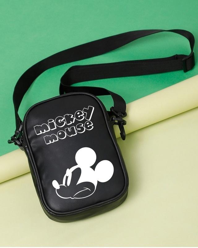 unisex black mickey face mini printed sling bag