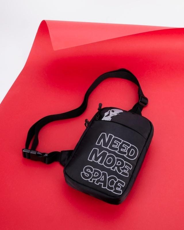 unisex black need more space typography sling bag