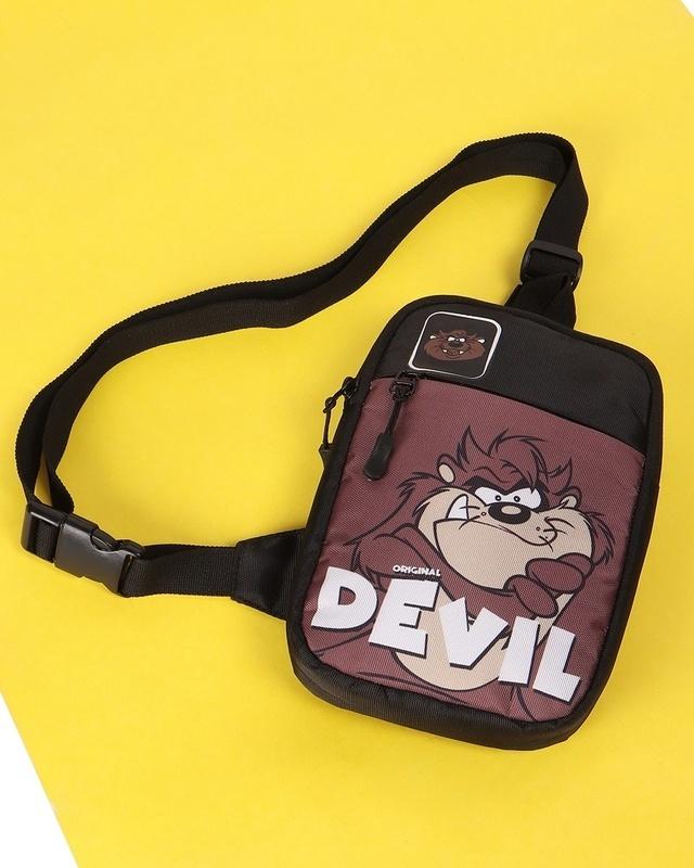 unisex black original devil printed sling bag
