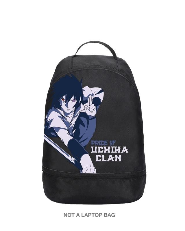 unisex black uchiha clan printed small backpack