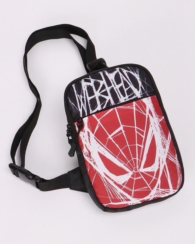 unisex black web head printed sling bag