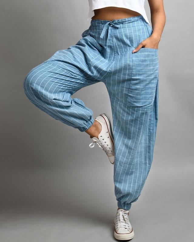 unisex blue & white striped free size harem pants