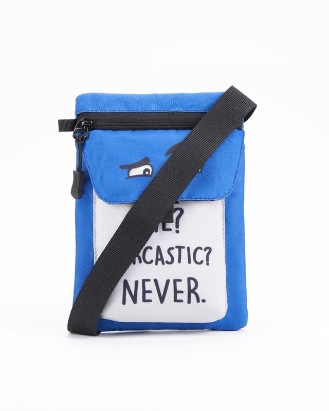 unisex blue sarcastic me typography sling bag