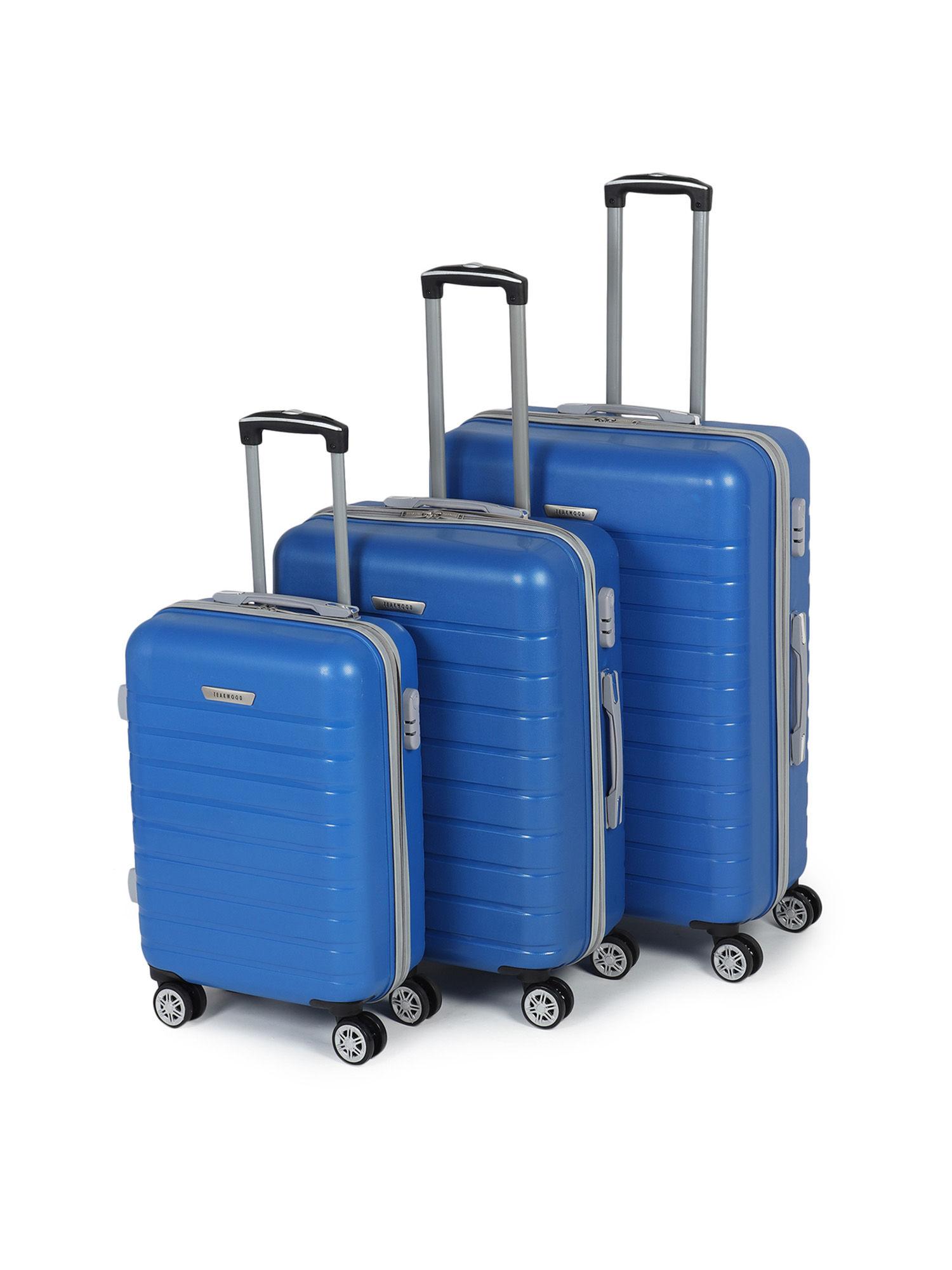 unisex blue textured hard sided cabin size trolley bag