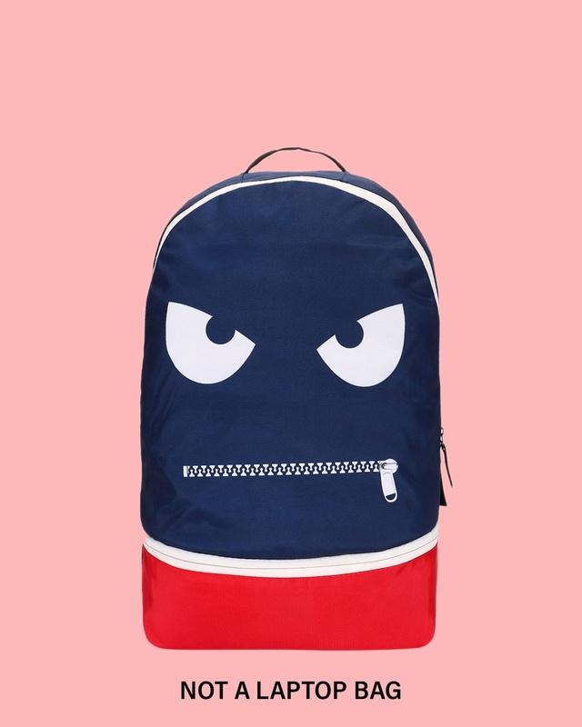 unisex blue zipped it printed small backpack