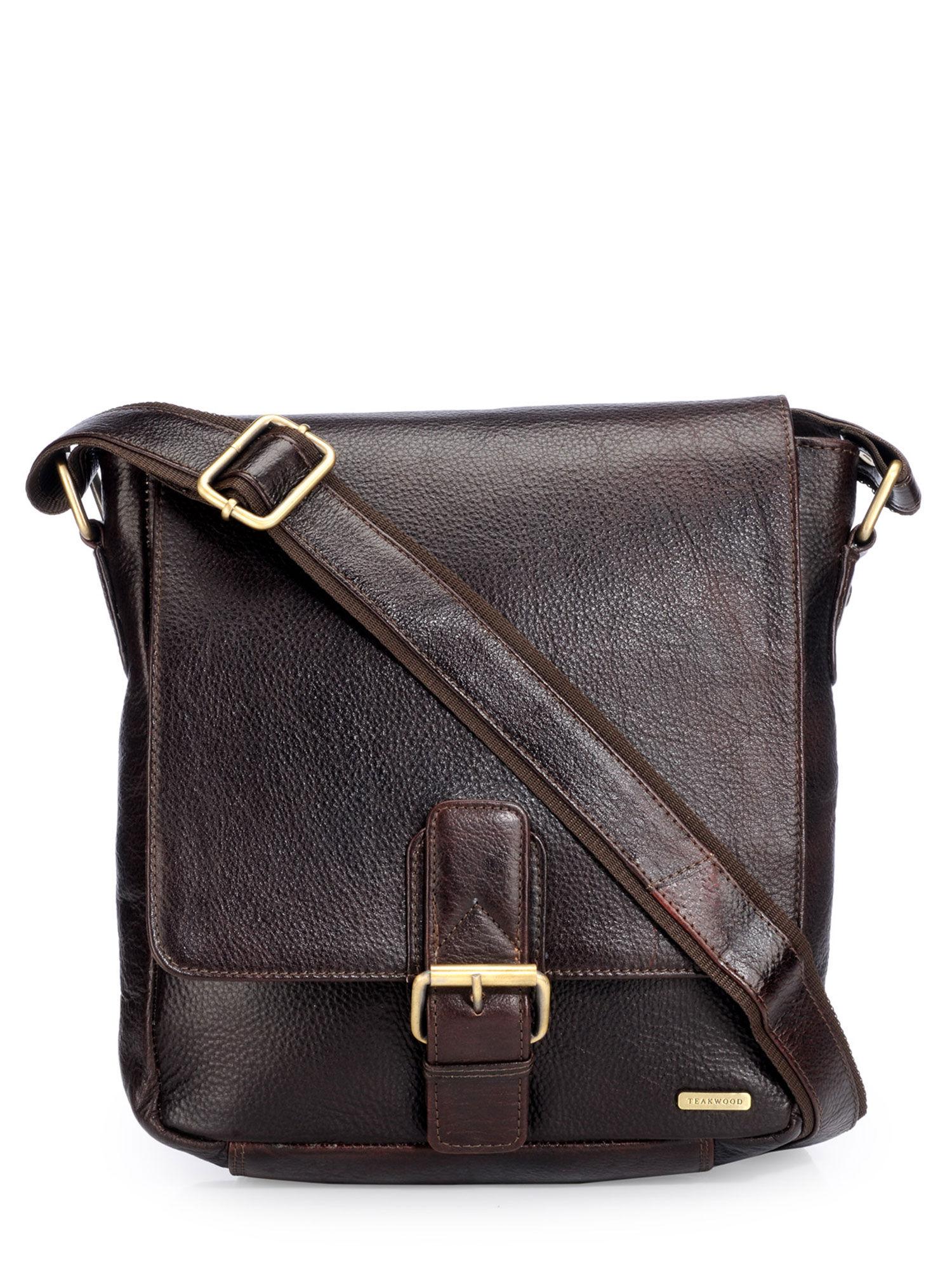 unisex brown genuine leather sling bag